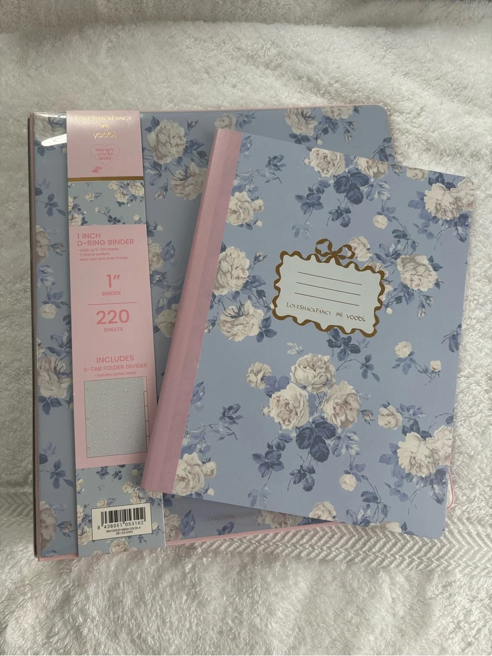 LoveShackFancy Target collab Blue Floral Binder and notebook with Pink Spine